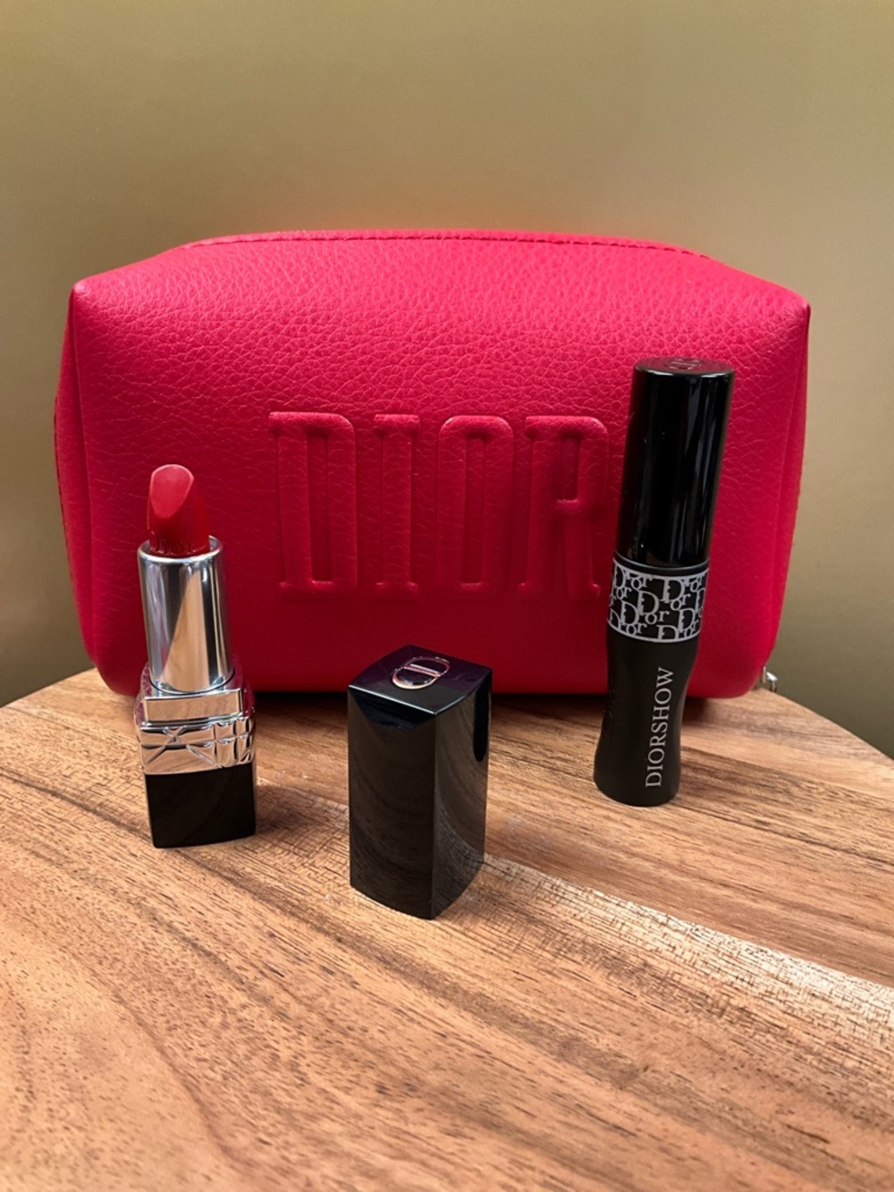 Dior Hot RED Makeup Pouch with Red Lipstick & Diorshow Mascara